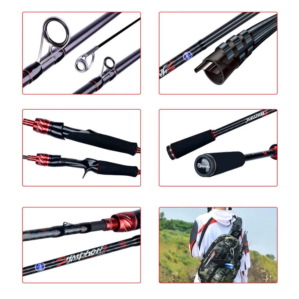 BIUTIFU Carbon Fishing Rod for Travelers - Fuji Lure Spinning Casting Rod 1.8-3.0m 5-42g Ideal for Mini Rock Fishing Baitcasting